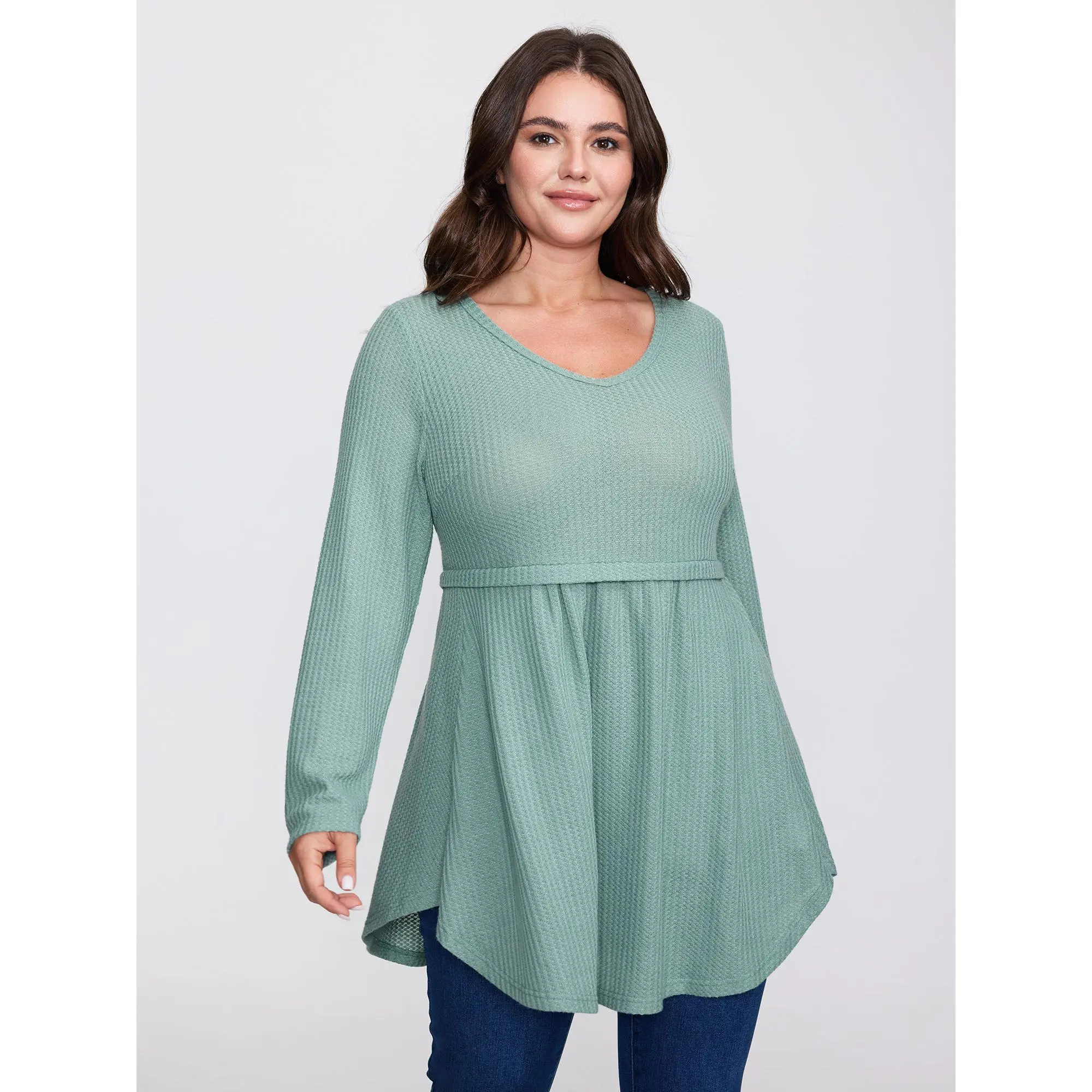BloomChic Layered V-Neck Fit and Flare Knit Top 【M-6XL】