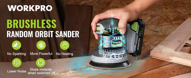 #JumpstartSale WORKPRO Cordless Random Orbital Sander Brushless 6 Variable Speeds 6000 to 12000 OPM, 20V 5in Electric Orbit Sander for Woodworking with Battery, Charger, Dust Collector, Tool Bag,15 Counts Sanding Discs