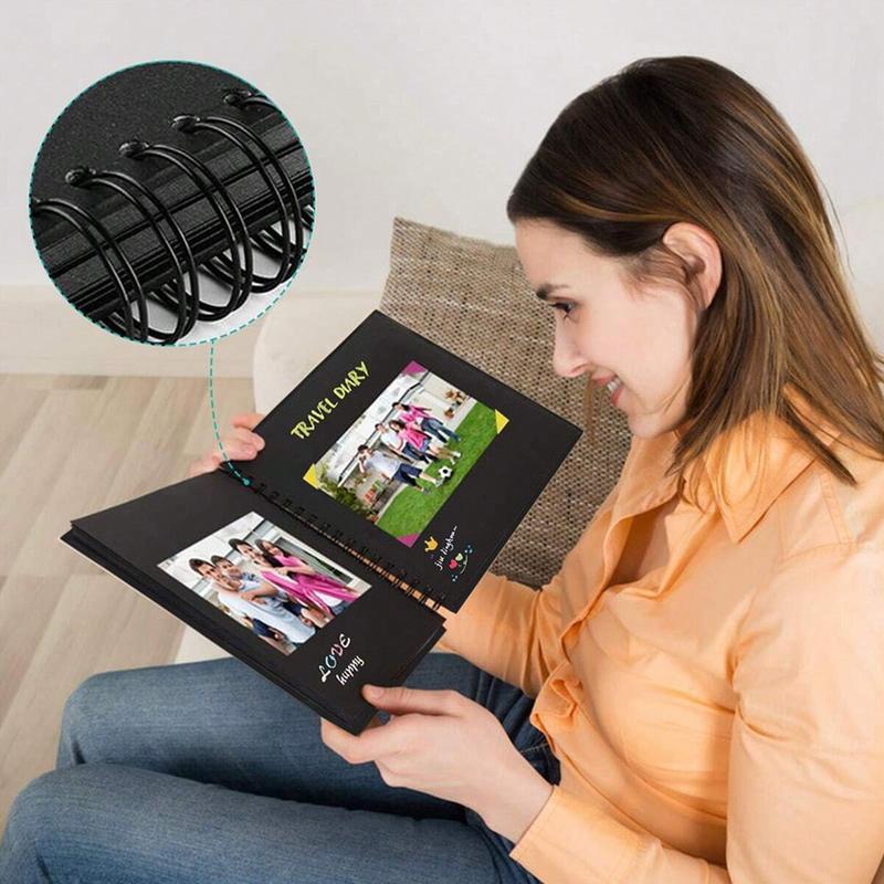 1 book 60-page (30 sheets) scrapbook album, anniversary photo album, meaningful DIY handmade gift, kraft paper scrapbook for wedding guest books and anniversaries, family DIY scrapbook - for craft paper DIY, Christmas gift (black)