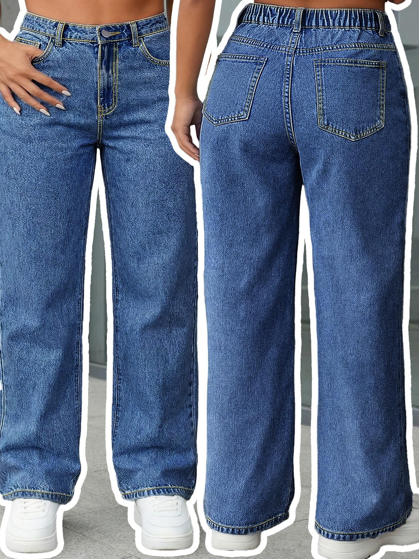 Plus Size Light Wash High Waist Wide Leg Denim Jeans, Elastic Back Waistband, Curvy Relaxed Fit, 90s Vintage Style for Curvy Women