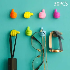 30-Pack No Damage Thumb Tacks  -    for Cable/Keys/Headphones/Toothbrush/Towel, Multi-Purpose Hanging Organizer (Clear, Strong Hold) - Home & Office Must Have! Set Hangers Adhesive Wall Wire Hooks Hangable Mixed Color Summerwins
