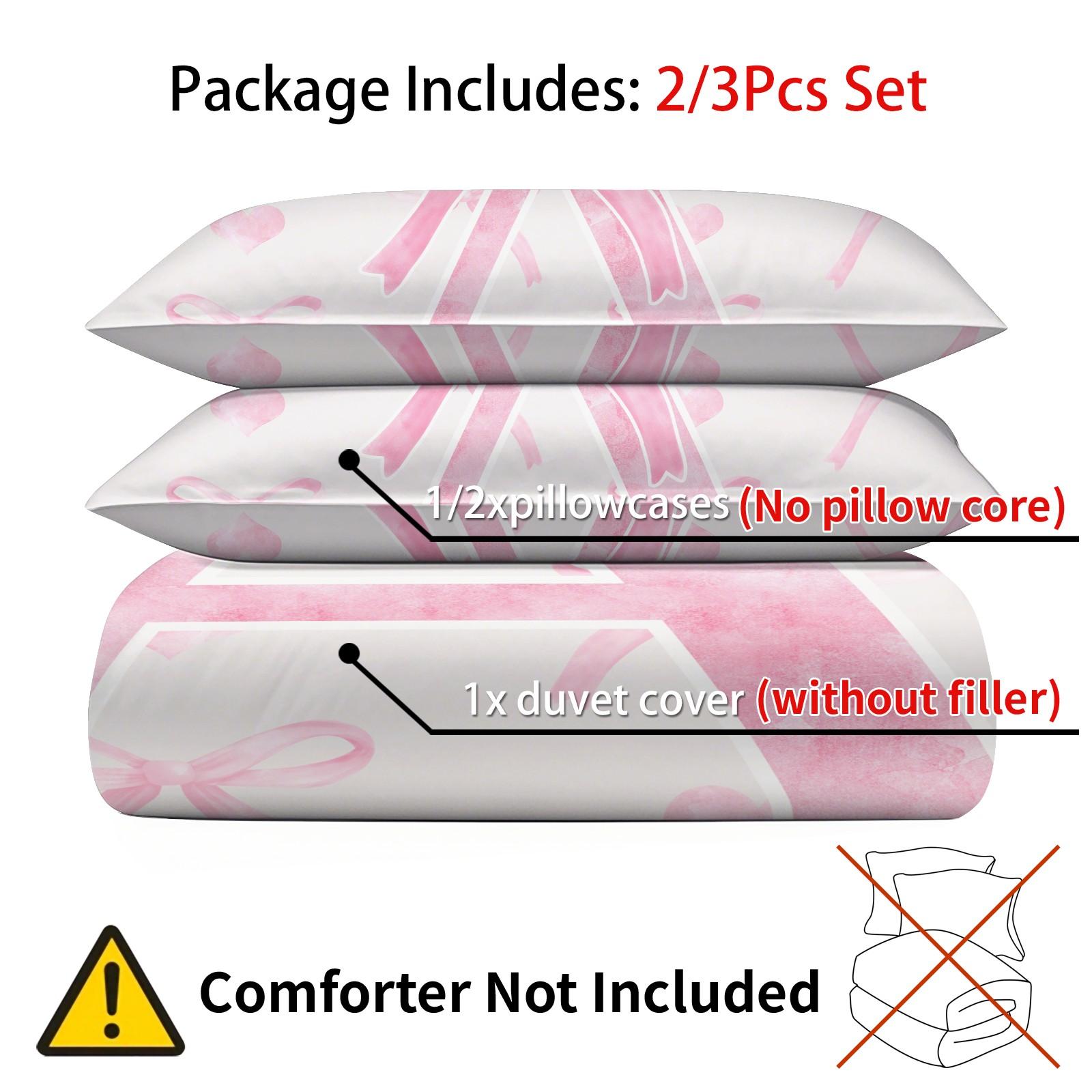 Princess Style Printed Comforter Set, Including Comforter Set and 1/2 Coreless Pillowcase, Three-Dimensional Letters Pink Bow and Love Bedding Set, Soft and Comfortable, Suitable For All Seasons
