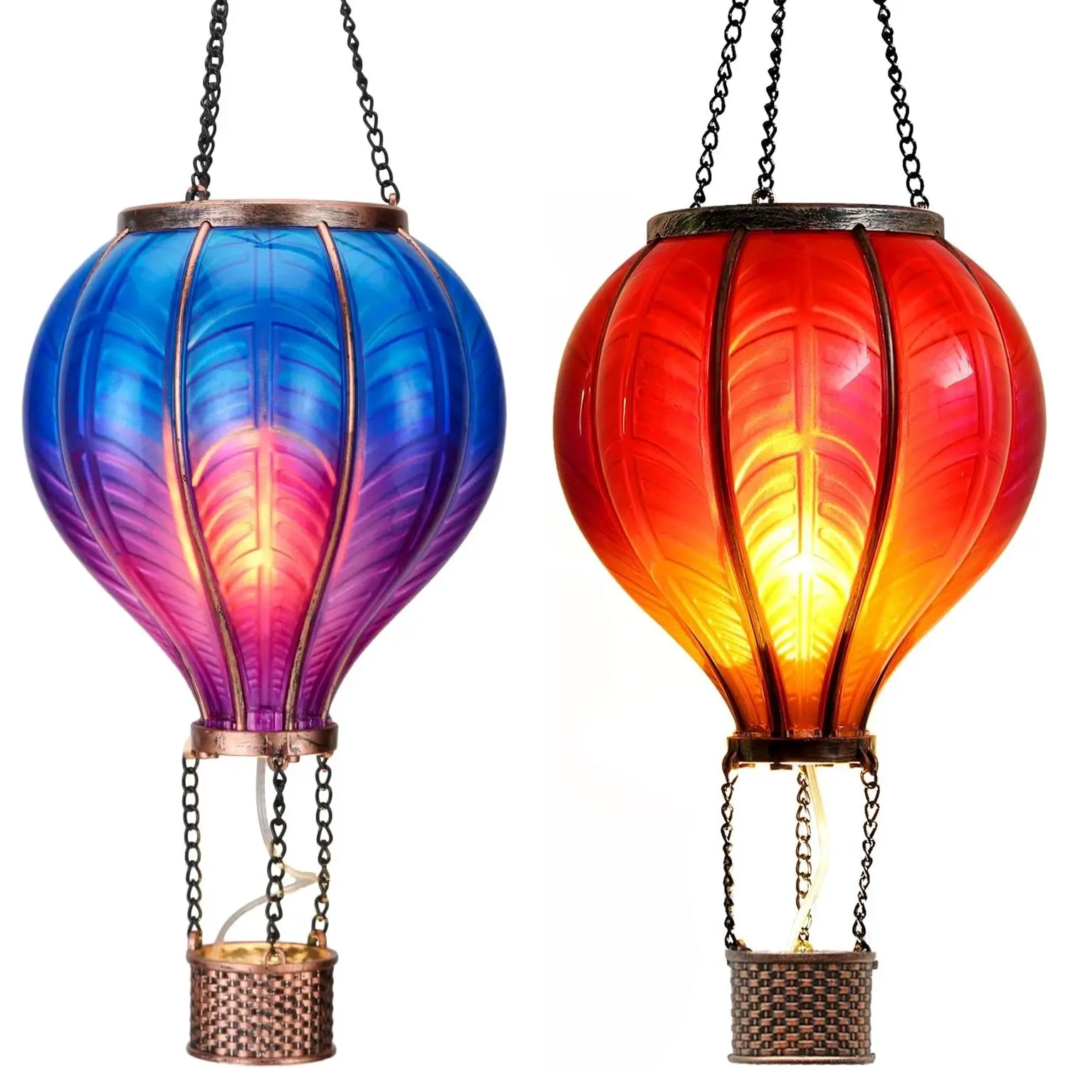 2 Pcs Hot Air Balloon Solar Lantern Outdoor Garden Decor, Waterproof Hanging Solar Lantern with Flickering Flame Light for Yard Tree,Gift for Mom Lovers,18"