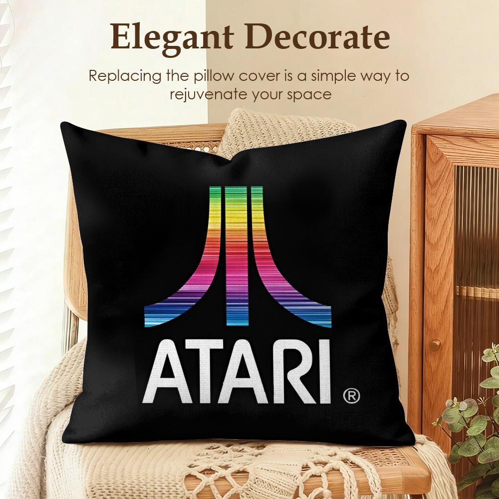 Famous Game Company A-Atari Cushion Cover Natural Linen Cushion Cover, Summer Cool Double-Sided Digital Print Pillow Case with Hidden Zipper, Soft Breathable Machine Washable Throw Pillow, Fresh Home Decor for Living Room Bedroom Sofa Couch Gift