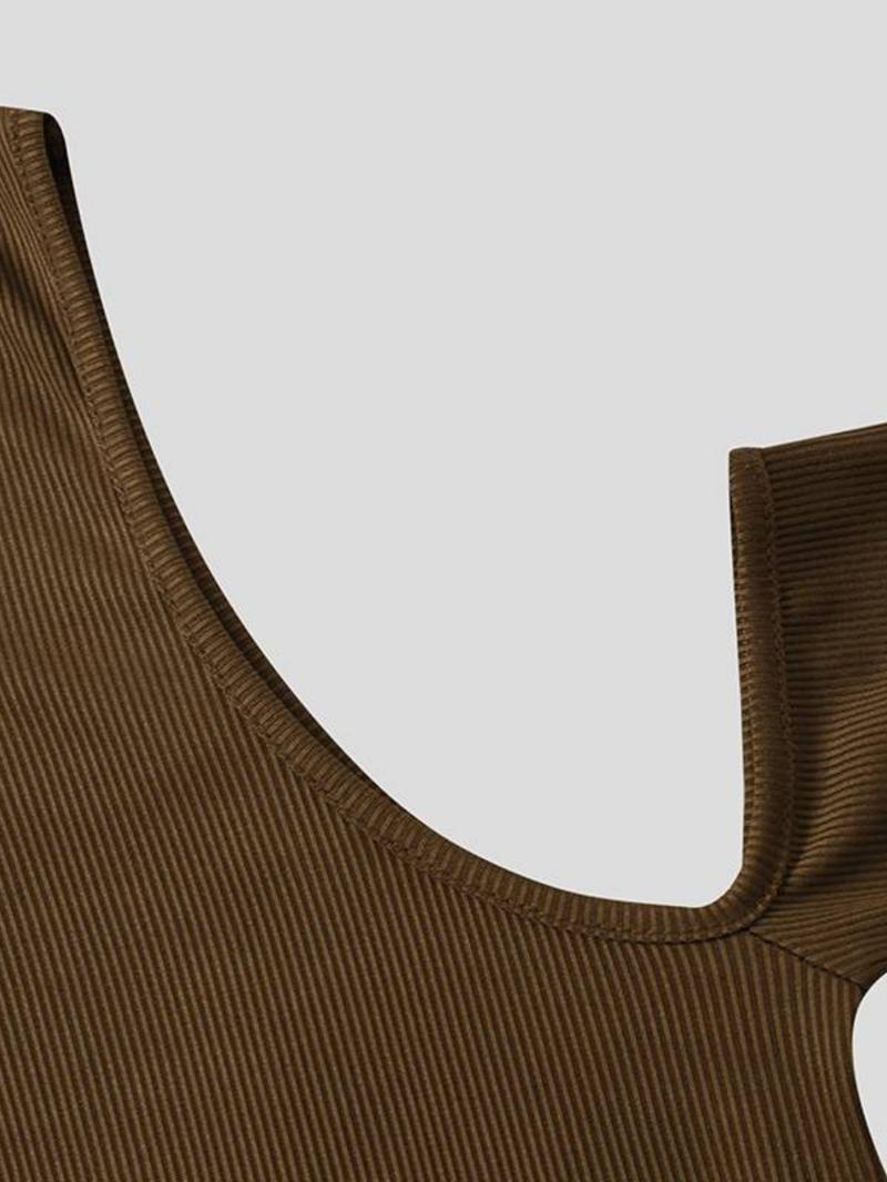 Men's Slim Cold Shoulder Mock Neck Crop Tank Top, Cut Out Long Sleeve T-shirt for Spring & Fall, Comfort Basic Minimalist Menswear for Daily Wear