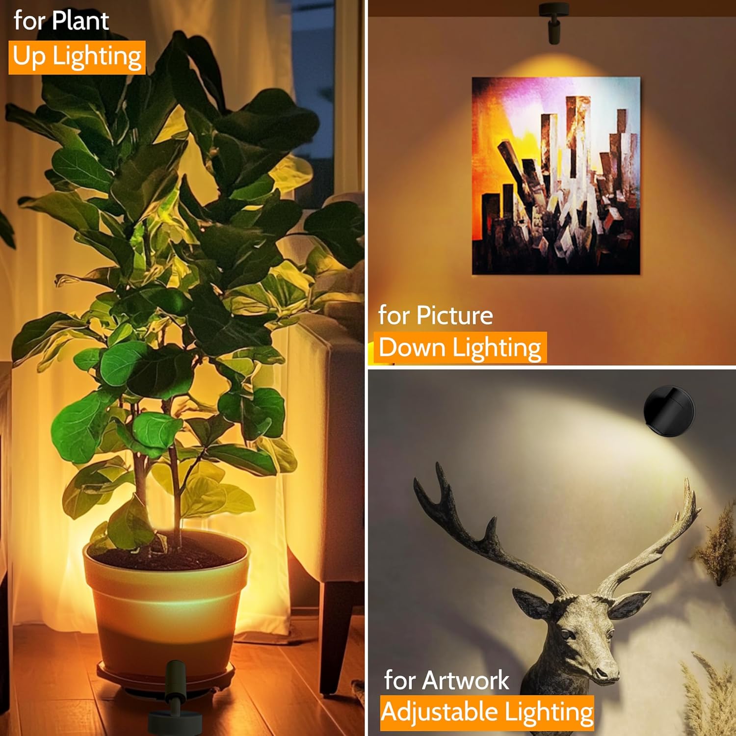 2 Pack Wireless Spot lights Indoor, Rechargeable Uplighting Indoor with Timer＆Dimmable, 3CCT Tree Lights Indoor Battery Operated, LED Spotlight Accent Up lights Indoor for Plant, Artwork, Plant -White