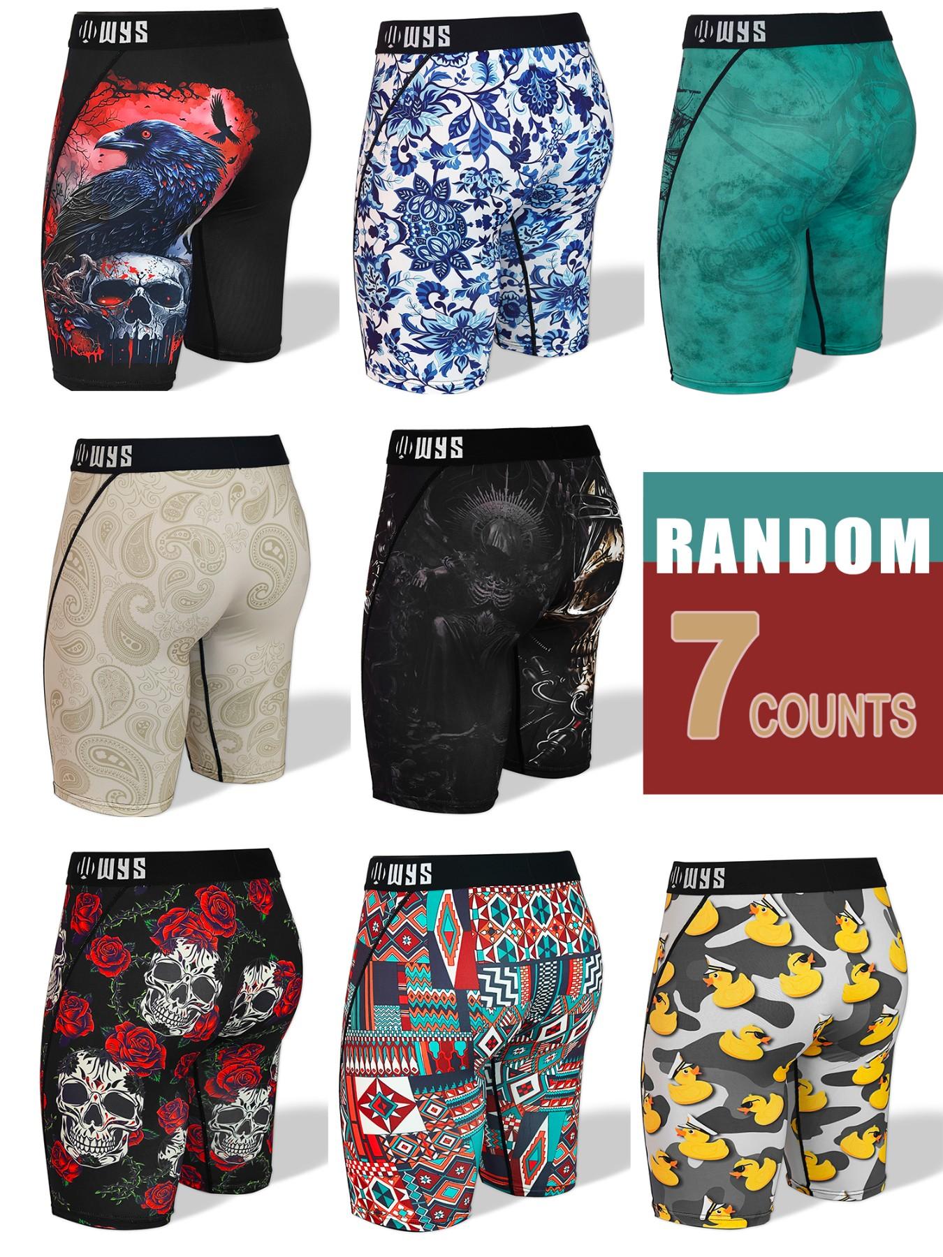 RANDOM-7PCS,Men's 7-Pack Long Brief Underwear, Boxer Briefs, Moisture-Wicking, Anti-Chafing, Quick-Dry, Sporty, Halloween Prints, Comfortable, All Seasons