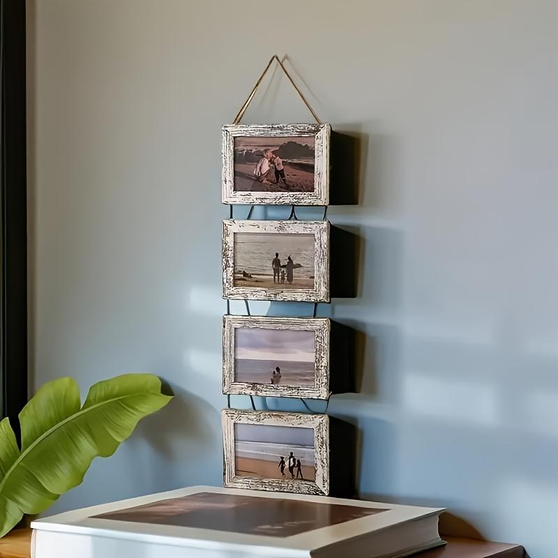 4-link wooden frame with glass - featuring a rotating plate, a 4x6 size photo display stand for collage, a hanging art wall tabletop display stand - for homnd - for home decoration, room aesthetic decoration - wedding, moving house, Christmas, Halloween