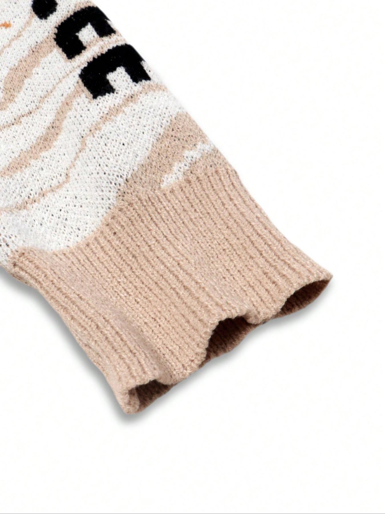 Autumn Winter Unisex Casual Knit Pullover Sweater, Round Neck Long Sleeve Cartoon Pattern Top, Loose Fit School Back-To-School Wear