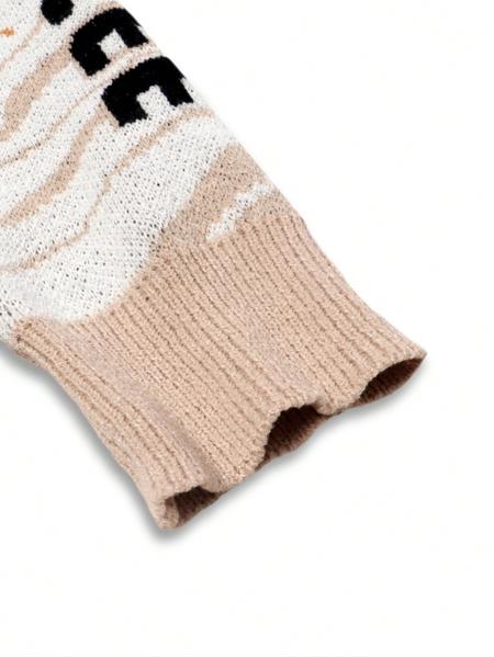 Autumn Winter Unisex Casual Knit Pullover Sweater, Round Neck Long Sleeve Cartoon Pattern Top, Loose Fit School Back-To-School Wear