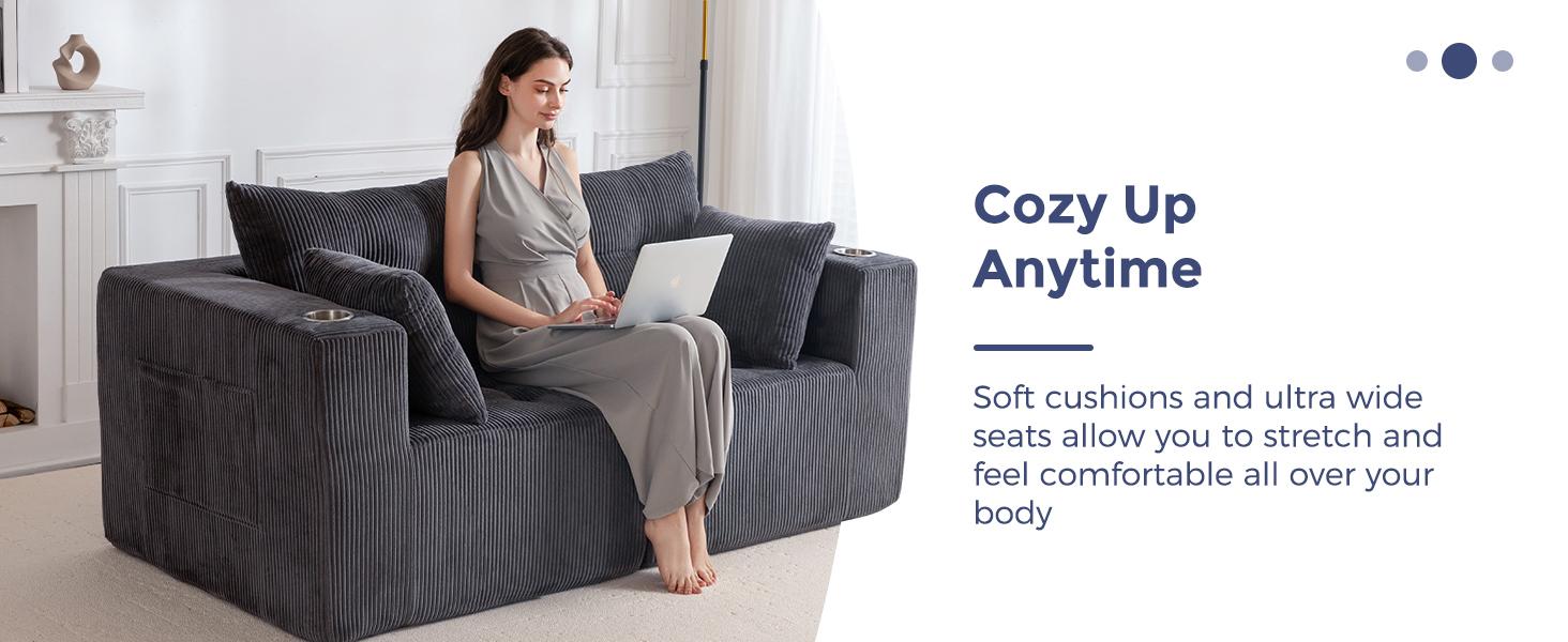 MAXYOYO Loveseat Boneless Cloud Couch, Modular Sectional Sofa Couch for Living Room, Sofa in A Box, Upholstered Cozy Chair with Tufted Craft, No Assembly Required