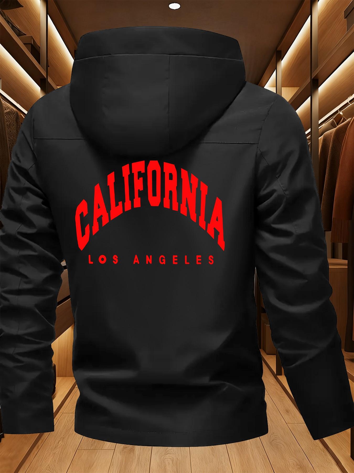 California Jacket, Los Angeles Letter Jacket, American Vintage Hooded Workwear, La City Element Top, Casual Long Sleeve Windbreaker