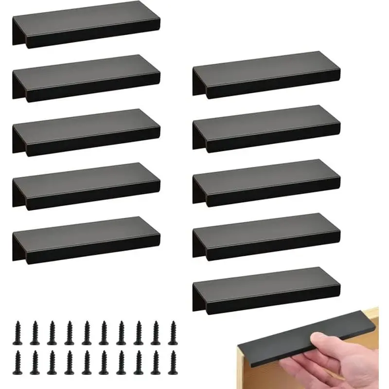 SURUIHK Pack of 10 Black 80mm Aluminium Alloy Concealed Handles for Kitchen Cabinets, Drawers, Wardrobes