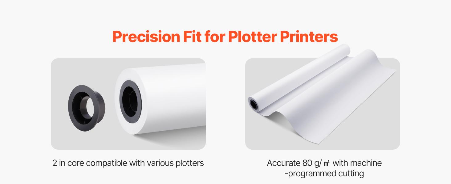 VEVOR Wide Format Paper, 36 inx 150 ft Plotter Paper, 4 Rolls CAD Bond Rolls with 2 in Core, 20 LB Bond Paper Rolls, Idea for CAD Drawings, Engineering Plans, GIS Maps Architectural Designs