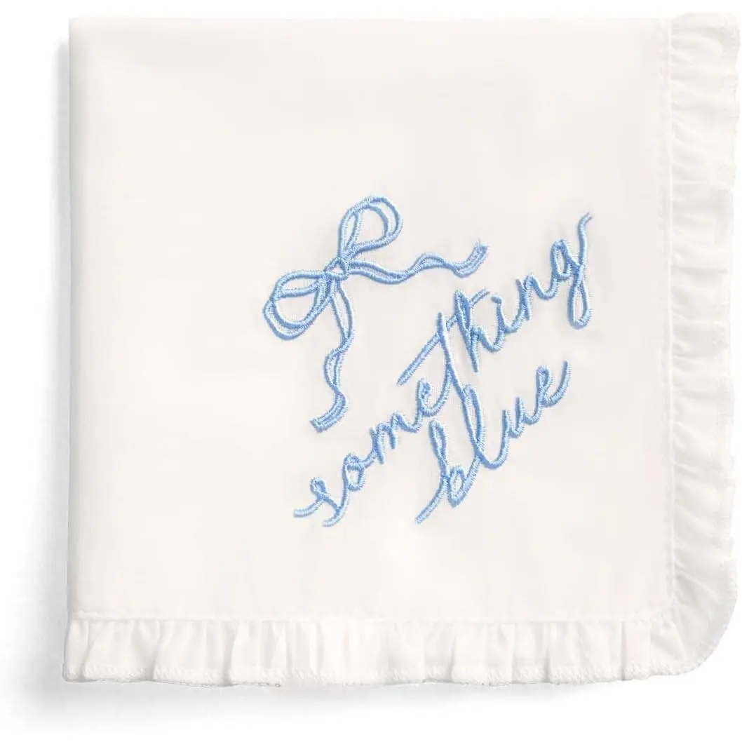 Something Blue Embroidered Handkerchief 10"x10" | Bridal Gift(Gift)