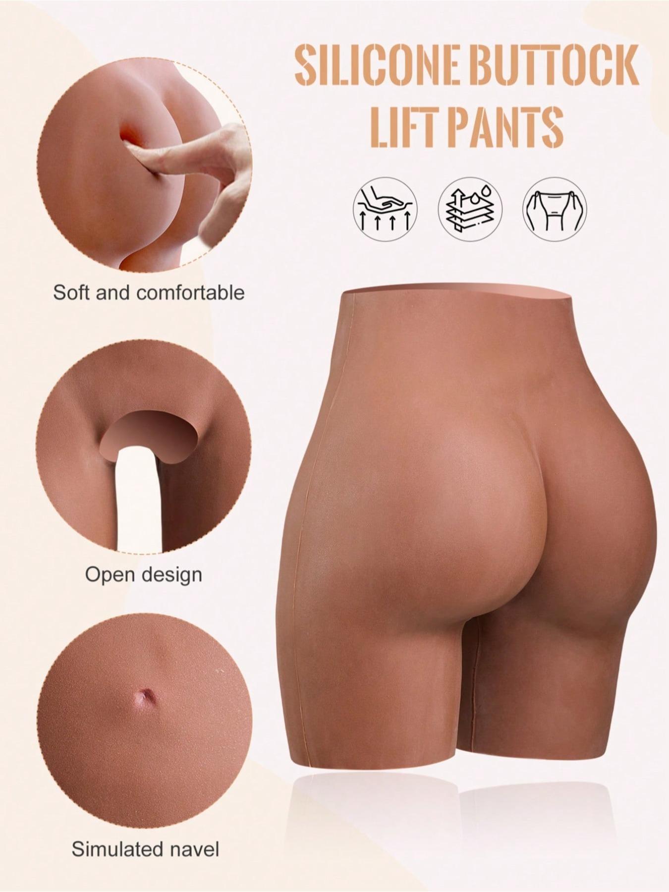 Bestselling European And American Brown Silicone Butt Lifting Open-Crotch Pants, Sexy Realistic Thickened Hips Silicone Fake Butt Shapewear For Curve Shaping