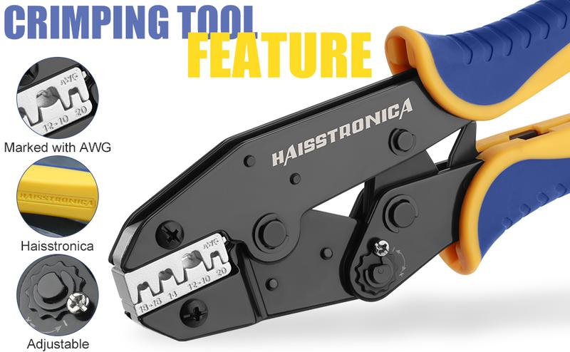 haisstronica Crimping Tool for Non-Insulated Open Barrel Terminals Receptacles,AWG 20-10 Ratchet Wire Crimper Tool,Wire Terminal Crimper HS-5327,Father's Day Gift
