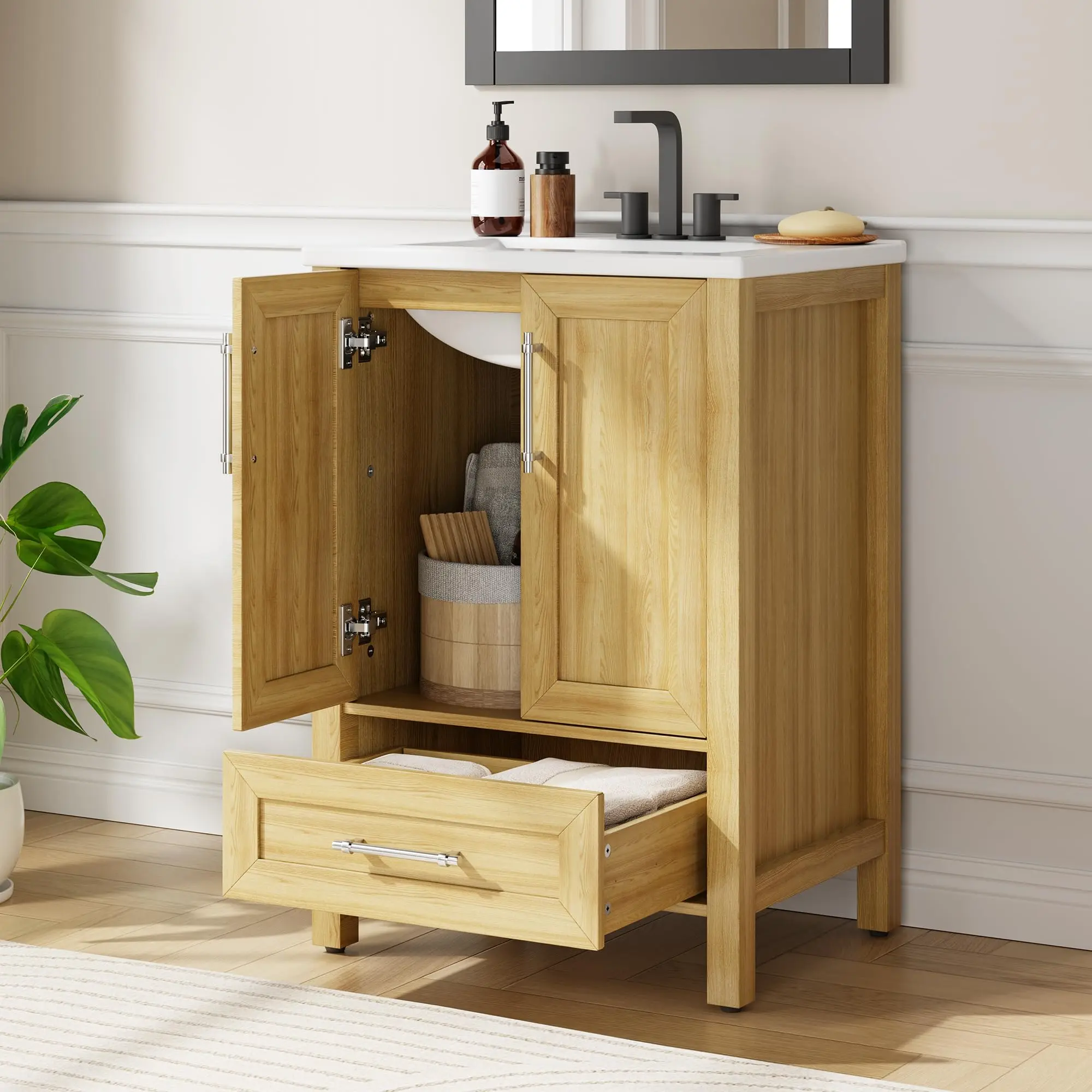 GARVEE 24" Bathroom Vanity with Sink with Waterproof Foot,Natura