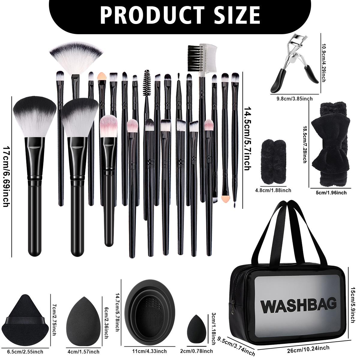 Professional Makeup Brush Set with Bag, Includes Brushes, Sponges, Hair Bands, Travel and Daily Use, Plastic Frame, No Battery, Cosmetic Brushes