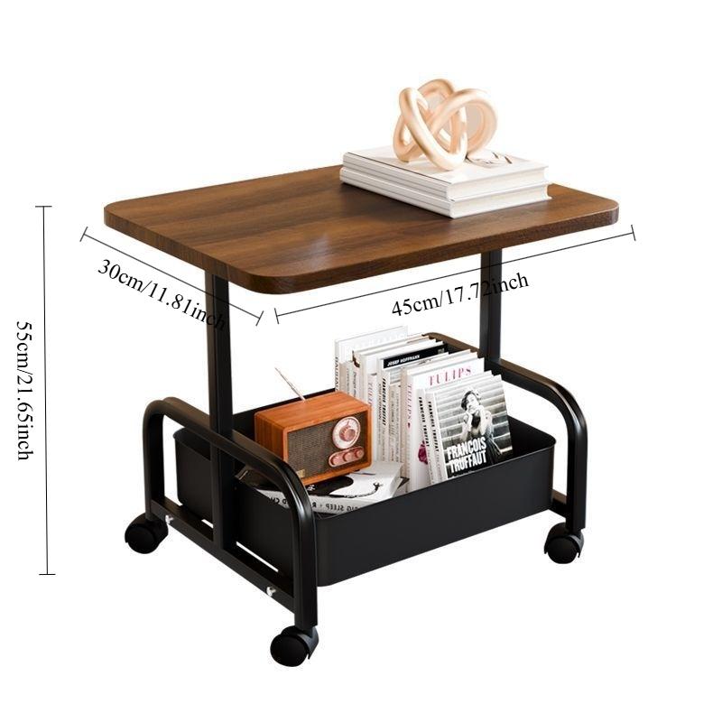 Vintage Style Movable Coffee Table Trolley Side Table, Living Room Sofa Storage Tea Cart with Wheels, Open Double-Layer Storage, Large Capacity, 360° Smooth Casters for Easy Movement