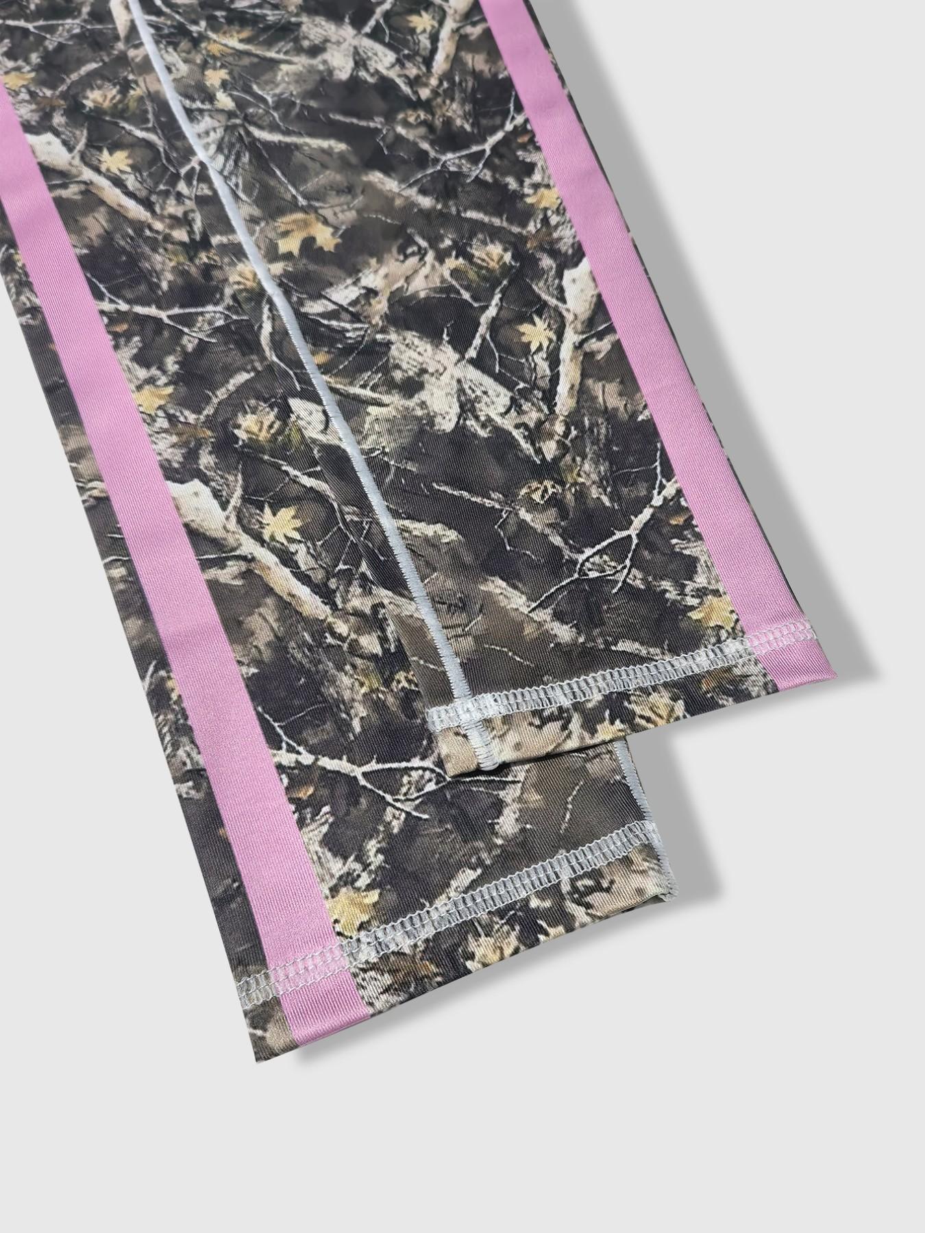 Women's Casual Sporty Yoga Pants, High Waisted Butt Lifting Tight Fit, Camo Maple Leaf Stripe Patchwork Sports Skinny Pants