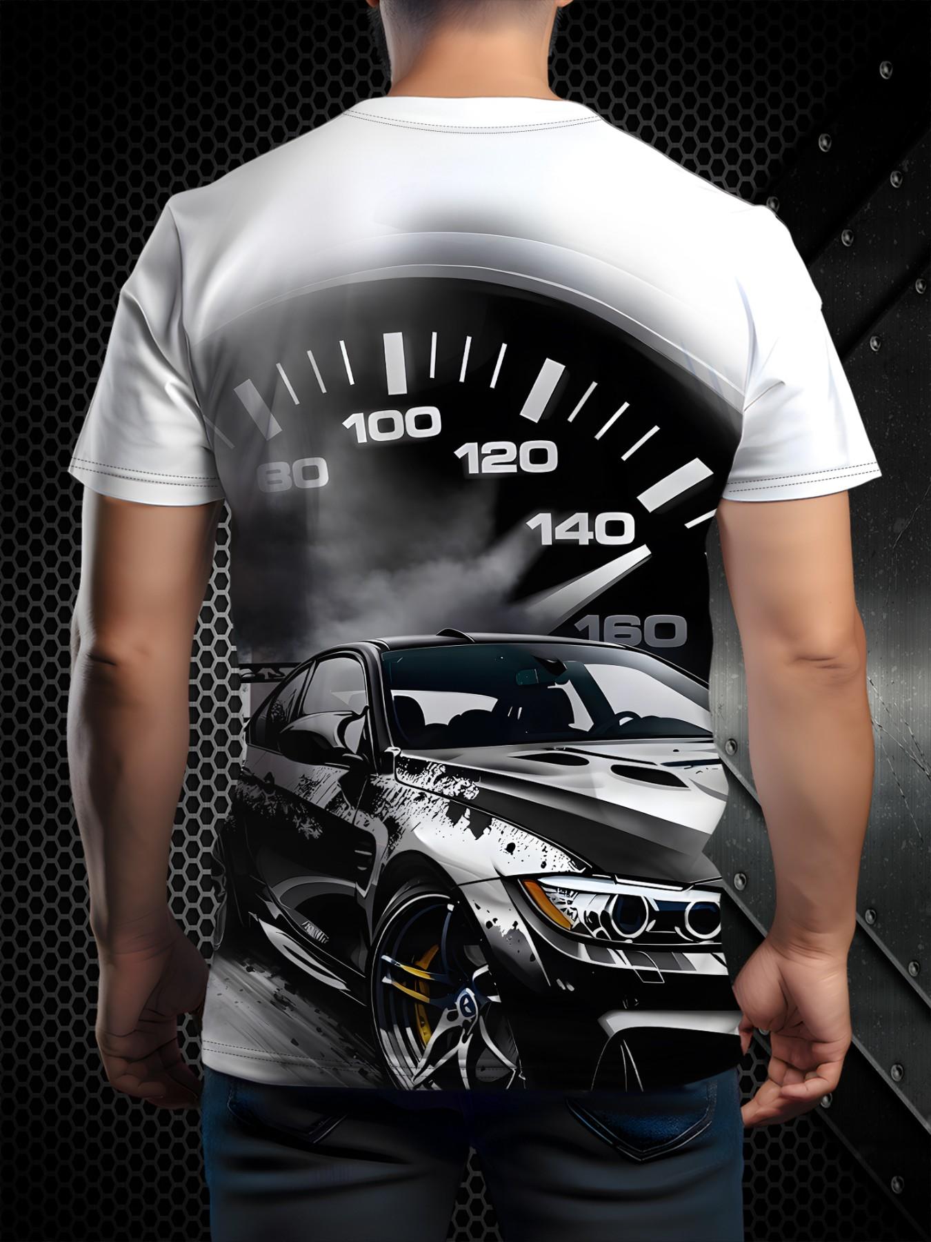 Men's Short Sleeve T-Shirt, Summer New Loose Fit, Racing Print, Street Fashion, Breathable Quick-Dry, Casual Wear, Youth Trendy Style