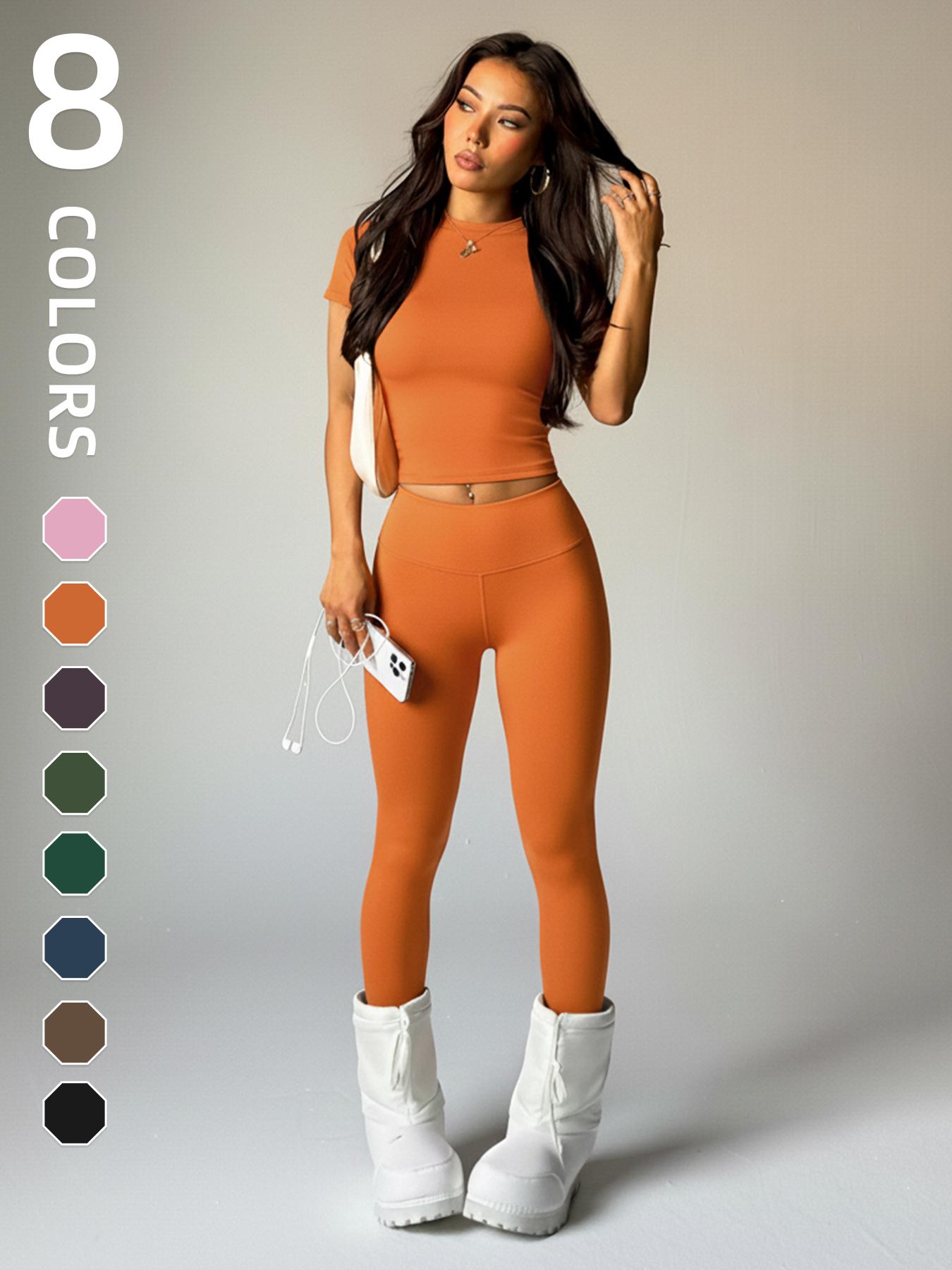 Women's Short Sleeve Round Neck Moisture Wicking Yoga Pants Set, Comfortable Fashion Daily Sports Wear, Elastic Sportswear, Workout Running Clothes