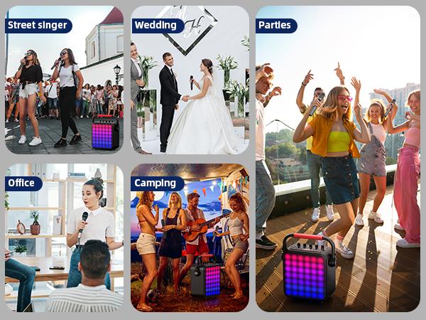 Karaoke Machine for Adults & Kids with Full-Screen LED Lights, Portable BT Speaker with 2 Microphones, Bass/Treble Adjustment, Supports TWS/FM/AUX/USB/TF Card for Home Party