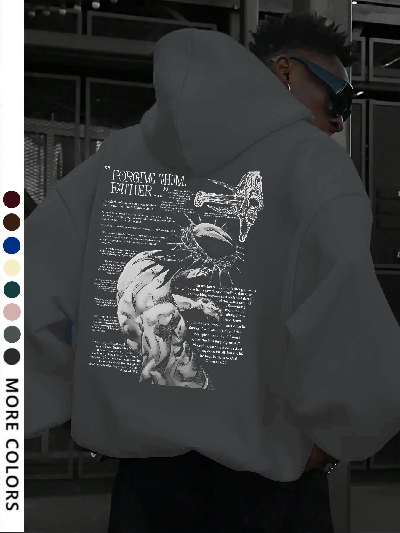 Jens イェンス　SWEAT LIKE PULLOVER New Men's Jesus Graphic Print Hoodie Sweatshirt, Loose-Fit Casual