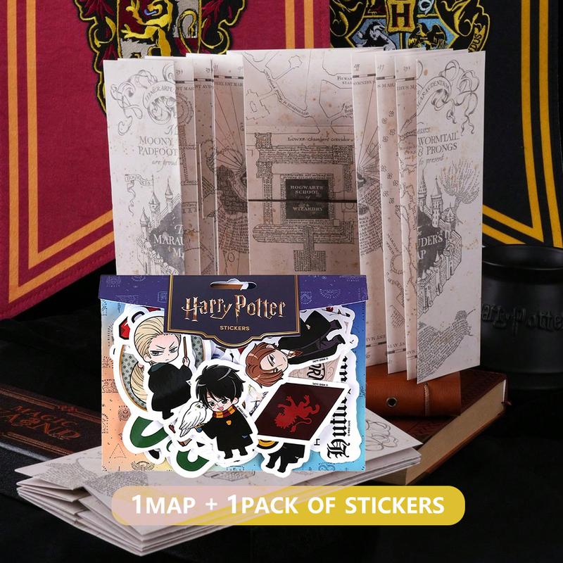 1pc Harry Potter Officially Licensed  Map of The Marauder's School of Magic Hogwarts Wizard Hermione Character Stickers  Magical Cosplay Props Movies Anime Peripheral Gilded Tickets Treasure Hunt Map Water Proof DIY Stickers