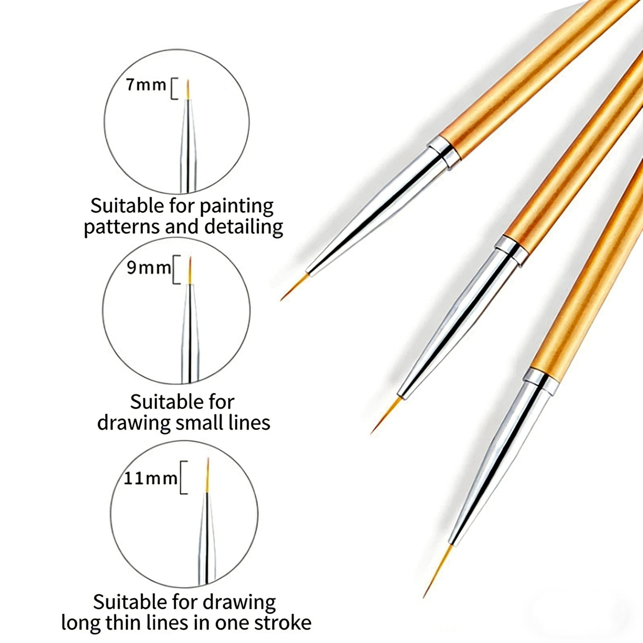 3pcs/lot Nail Brush Set with Metal Rods, Artistic Painting Pens, Line Drawing Tools, Manicure Kit for Creative Nail Designs