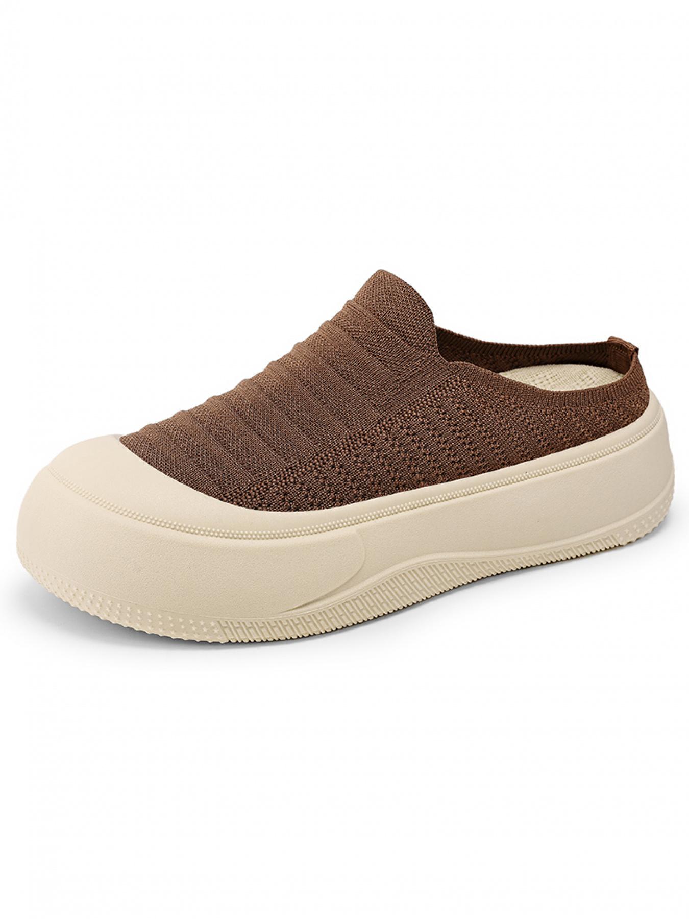YYW1 Women's Slip-On Casual Trainers, Breathable Flyknit Textile Shoes, Thick Sole, Lightweight PVC Plain Shoes for Daily Commute, Indoor-Outdoor Wear