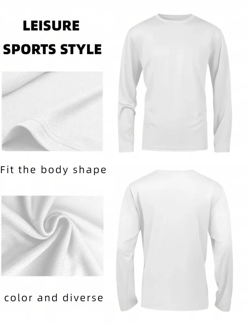 5 Piece Men's Quick Dry Long Sleeve Shirt - Moisturewicking, breathable polyester, crew neck, Outdoorfun,solid color casualsportswear, machine washable, moisture wicking garmentsCrew Neck T-Shirt |     Stretchable Material Fathersdaygift