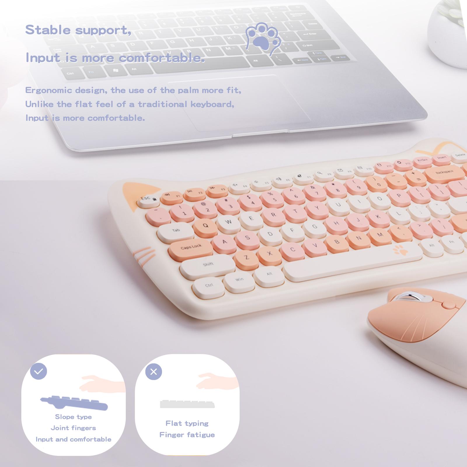 MOFii 1 Set Pink Cat Ear Wireless Keyboard and Mouse Combo, Cute Silent Office Keyboard Mouse, Universal for Laptop Desktop, US QWERTY (Battery Not Included)