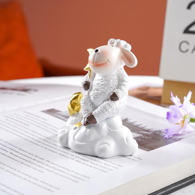 Resin Sheep Sitting on Cloud Ornament, Ramadan Kareem Festival Decoration, Modern Style Table or Window Sill Decor, Religious Home Decor, 1pc