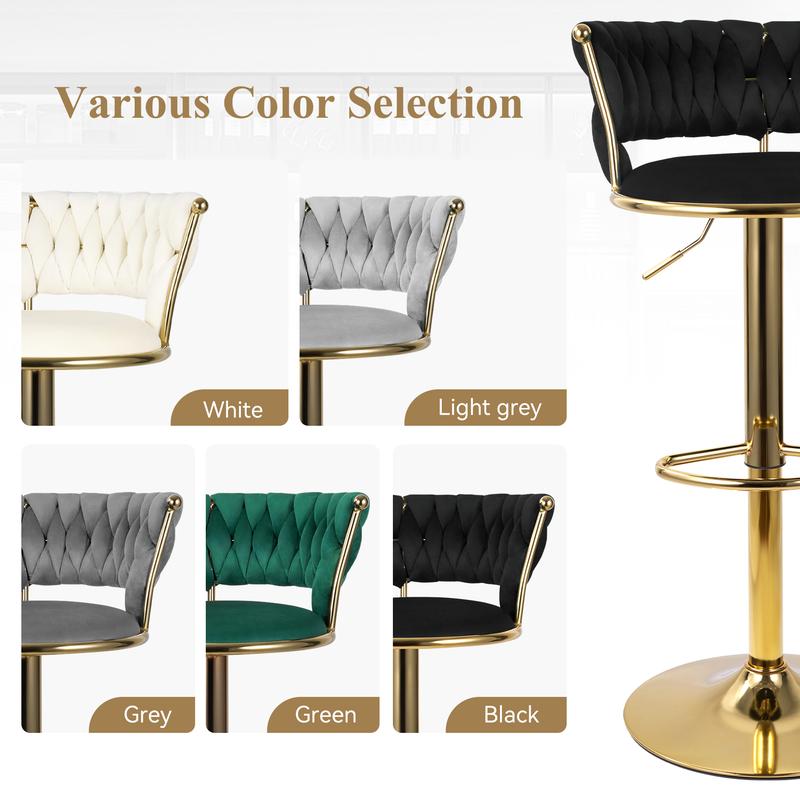【TikTokShopBlackFriday】 Velvet Bar Stools, Counter Height Bar Stools with Low Back, Gold Swivel Bar Stool for Kitchen Island, 360° Swivel Bar Chairs for Kitchen Island,Bar Pub (Beige)