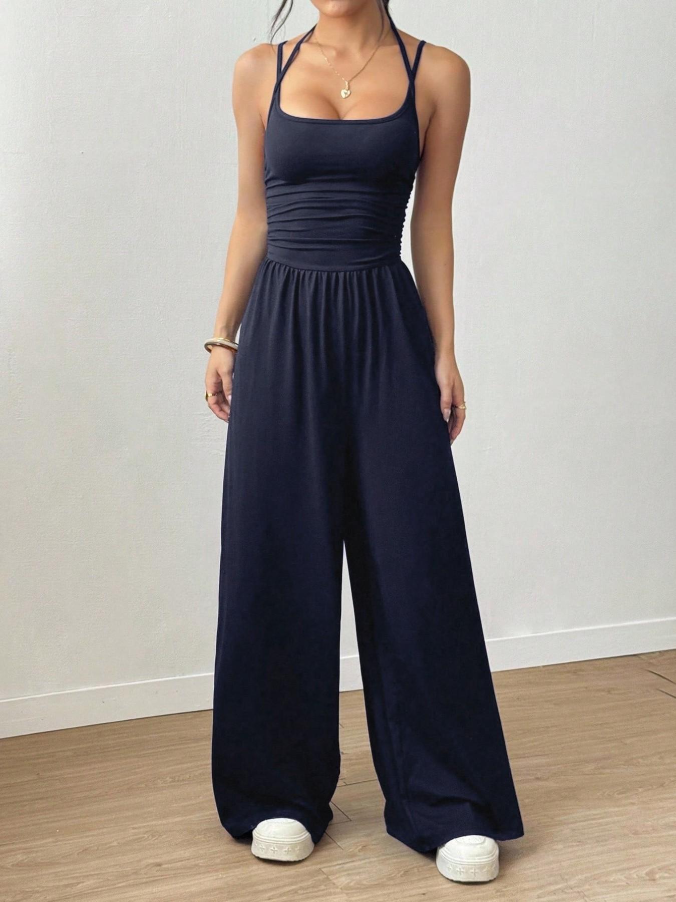 Women's Summer Casual Wrap Vest Jumpsuit, Loose-Fitting Wide-Leg Design, Perfect for Daily Wear & Travel, Stylish Comfortable