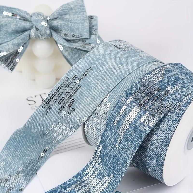 2 Yard Straight Edge Sequined Denim Lace Trim, Perfect for Bow Making, Gift Wrapping, DIY Craft Accessories, Fabric & Sequins