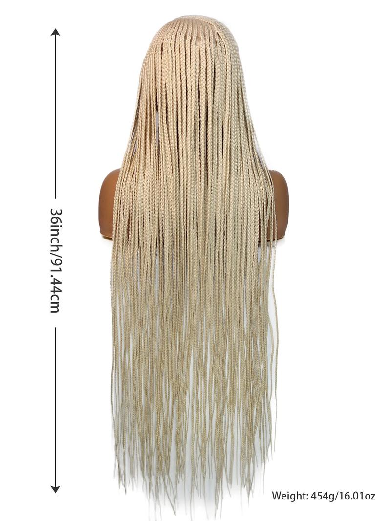 36“ Honey Blonde 613 Colored Full Lace Front Wig Cornrow Double Braided Wigs For Black Women Synthetic Side Part Box Braided Wigs Jumbo Long Faux Locs Braids Wigs Full Lace Frontal Braids Wig Side Part Knotless Cornrow Braided Lace Front Wig Twist Braided