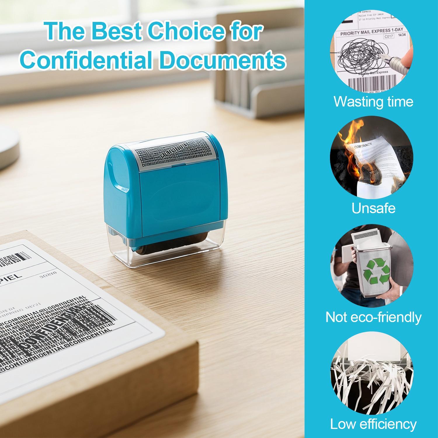Identity Protection Roller Stamp Identity Theft, Confidential, Privacy Roller Stamp Information Blocker and 3 Pack Refill Ink for ID Account Data Address Security
