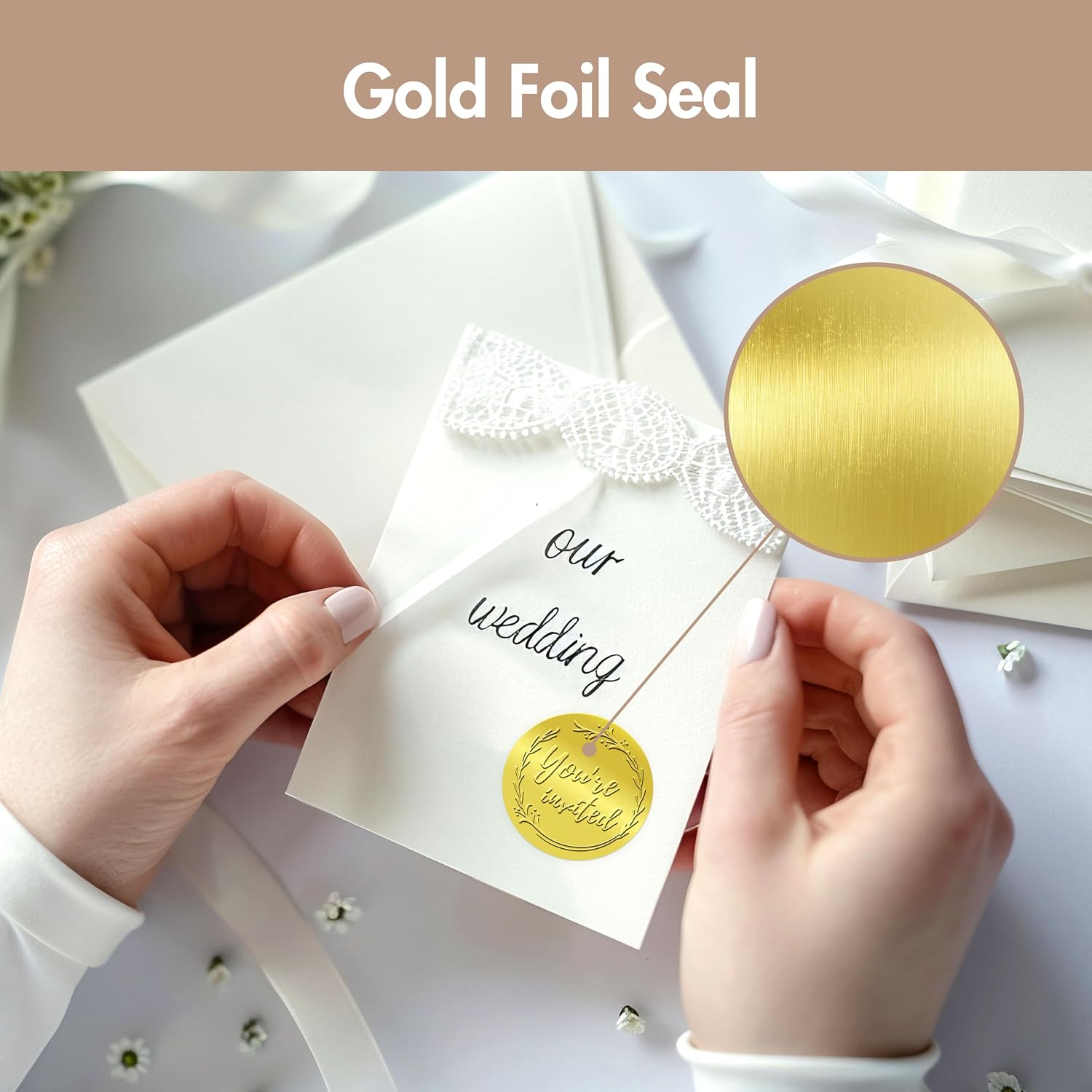 150 count You're Invited Stickers,  Foil Embossed Envelop Seals, Self-Adhesive Golden  Foil Stickers for Wedding Invitations, Envelopes, Cards, Present Decoration