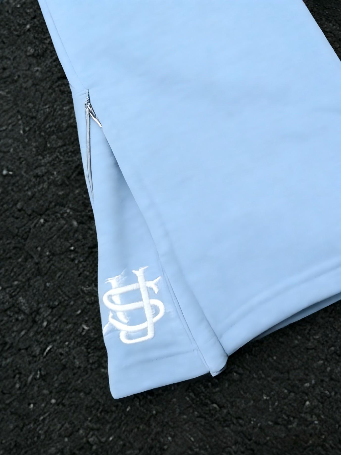 Men's Light Blue Zip-Up Hooded Sweatshirt, Heavyweight Loose Fit Casual Jacket, Minimal Embroidery, Streetwear for Spring & Autumn, 5 Colors