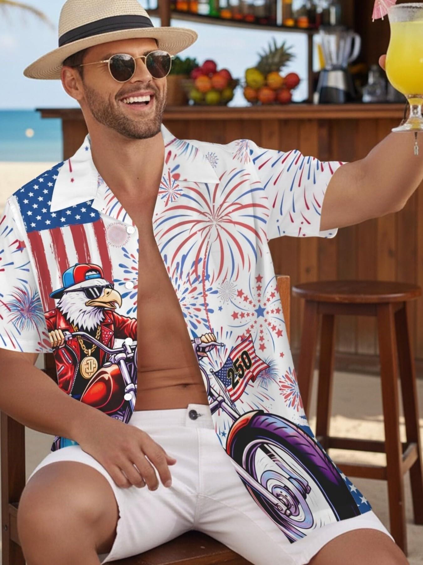 Vintage Hawaiian Shirt for Men, Retro Button Short Sleeve Blouse, Casual Slim-Fit Beachwear, Summer Vacation Style, Unisex Cuban Collar