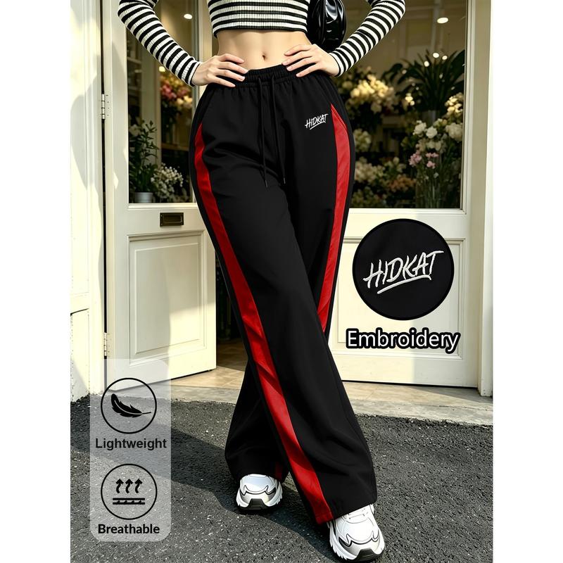 Women's Color‑Block Patchwork Athletic Long Pants with Embroidered Logo, Soft Breathable All‑Season Sweatpants, Adjustable Drawstring Waist, Multi‑Purpose Versatile Trousers for Daily Wear, Hiking, Fitness, Outdoor Travel and Work