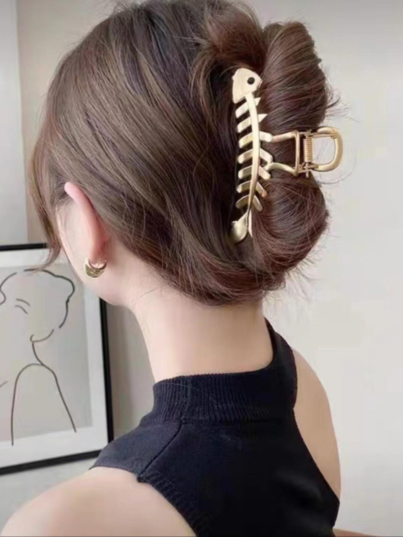 2Pcs Women's Elegant Fish Bone Design Hair Claw Clips, Cute Stylish Hair Clamps for Women & Girls, Trendy Fashion Hair Accessories Perfect for Daily & Casual Hairstyling