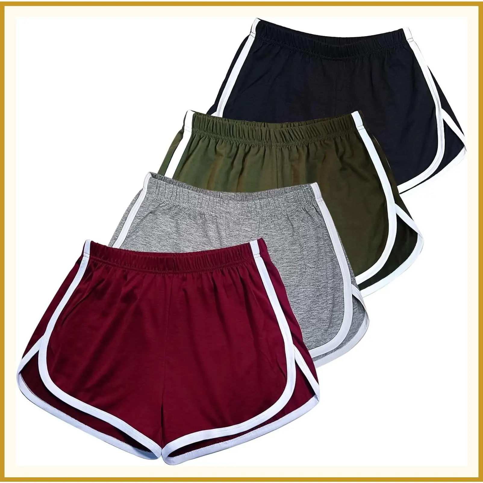 4 Pack Women's Cotton Yoga Dance Shorts - Summer Athletic Cycling Hiking Sport Shorts