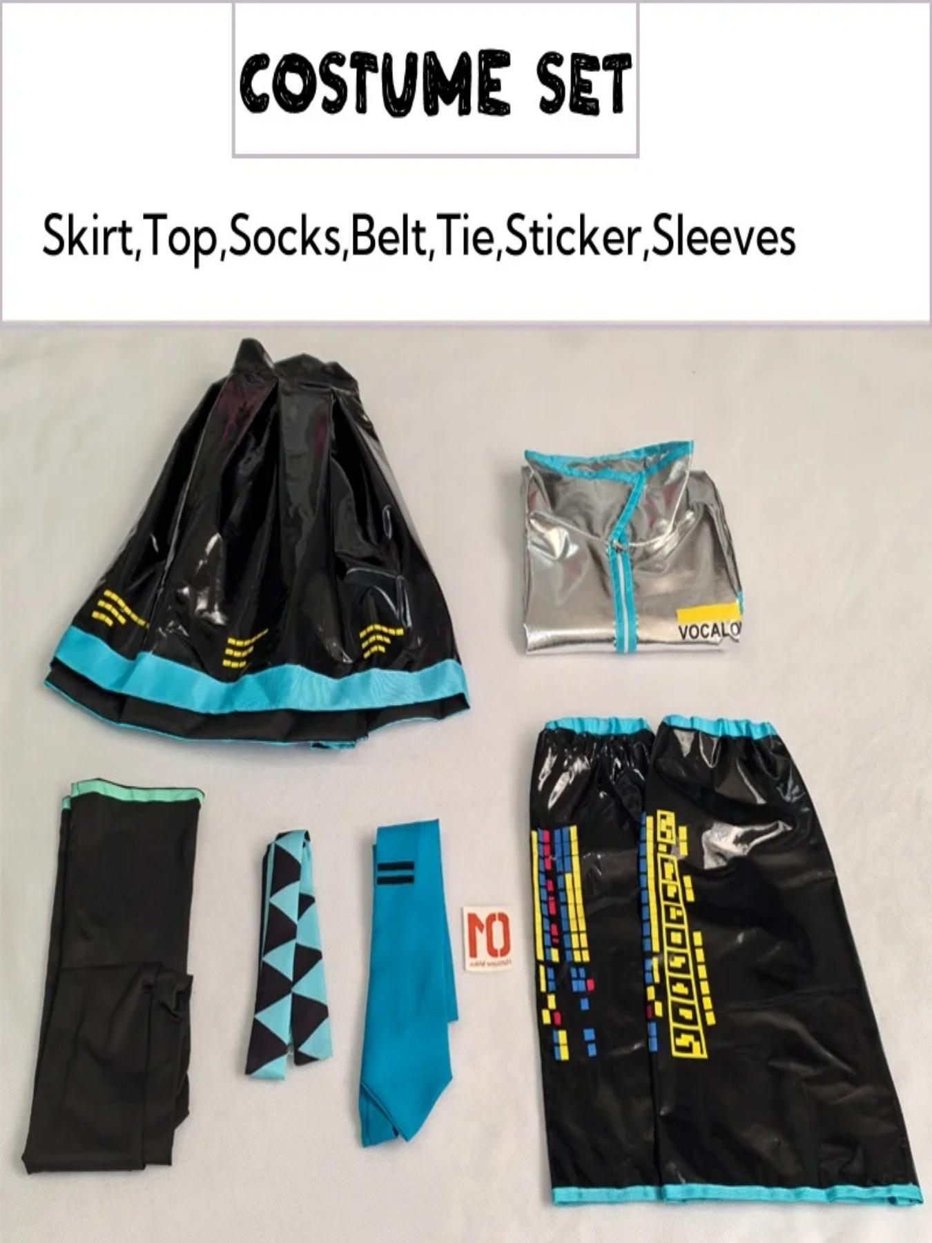 Miku Cosplay Full Set Silver Leather Fabric Suit Miku Cosplay Headwear Costume Outfit JK Sailor Dress High School Uniform Hallow