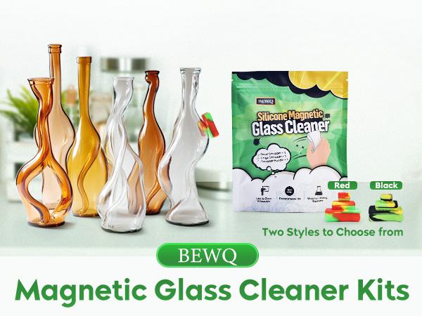 Magnetic Glass Cleaner Kit - Reusable Pipe Cleaning Tool Deep Cleans Hard-to-Reach Stains Two Silicone Brush with Handle Design Versatile for Glassware, Ceramic Surfaces Multicolor