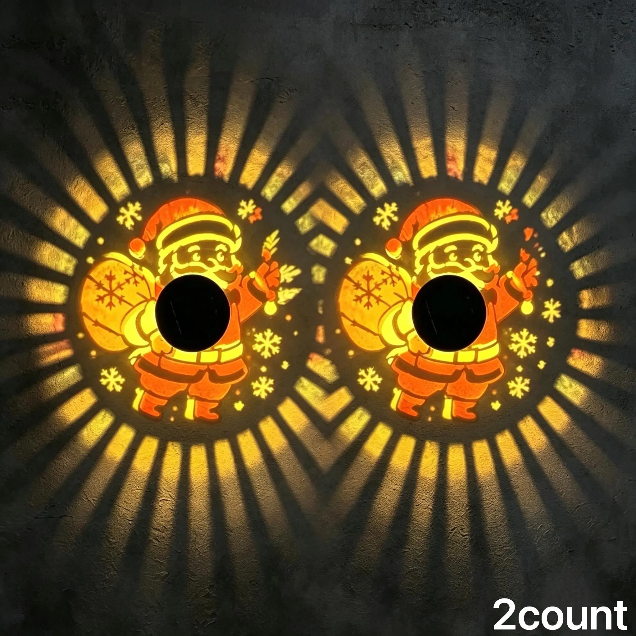 2PCS Solar Christmas Santa Projection Wall Light, Waterproof Metal Fence Lamp, Outdoor Decor for Garden, Patio, Backyard, Solar Powered, Holiday Gift