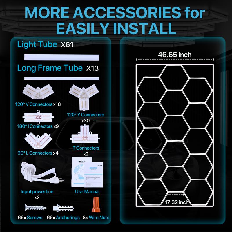 HYPERLITE DIY Hexagonal Ceiling Light, Honeycomb Ceiling Light,Ultra Bright 3960 Lumens-54780 Lumens Honeycomb Lights,(Dimmable) Hexagonal Garage Lights for Shops Supermarkets Shopping Malls Car Shows Basements Gymnasiums, Jumpstart newyear HYPERLITE DIY Hexagonal Ceiling Light, Honeycomb Ceiling Light,Ultra Bright 3960 Lumens-54780 Lumens Honeycomb Lights,(Dimmable) Hexagonal Garage Lights for Shops Supermarkets Shopping Malls Car Shows Basements Gymnasiums, Jumpstart newyear